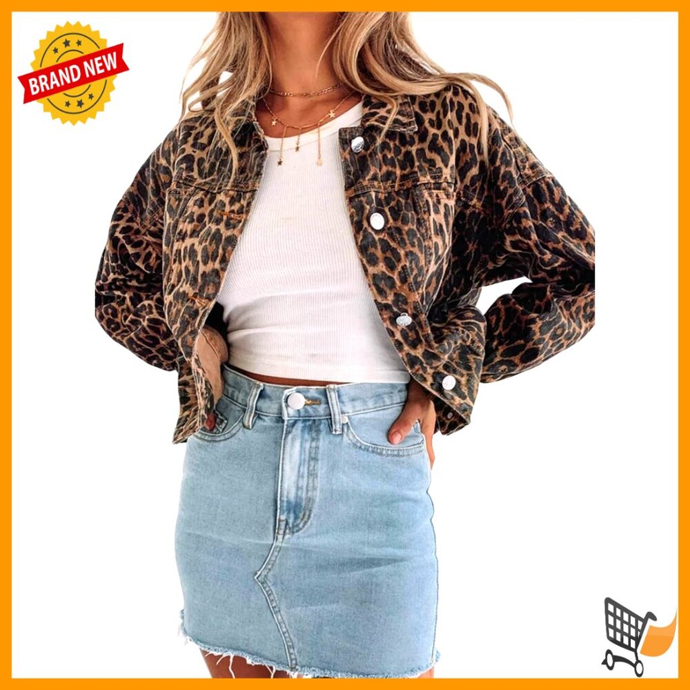 Leopard Print Retro Bomber Jacket Button Front De… - image 1